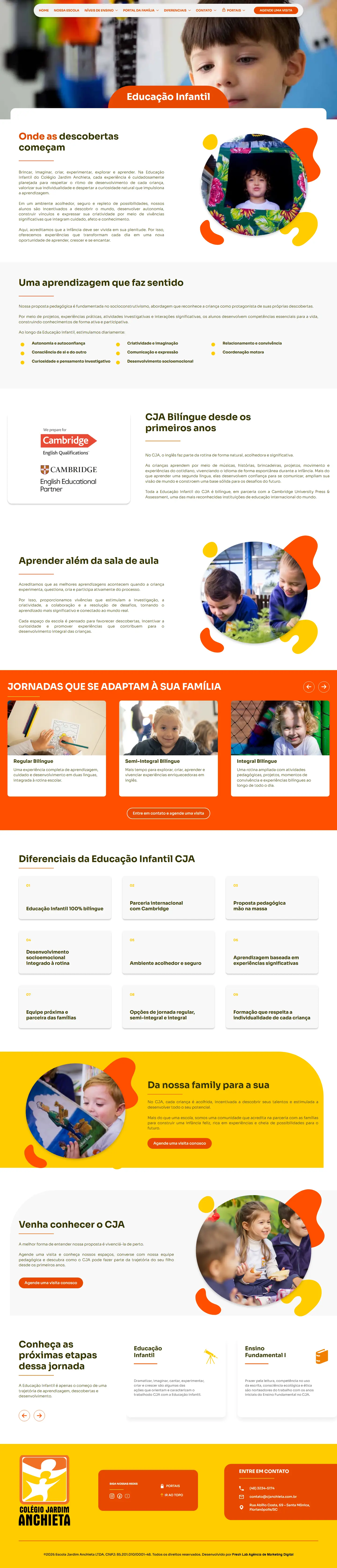 Página da Educação Infantil do site do Colégio Jardim Anchieta, inteira, no computador