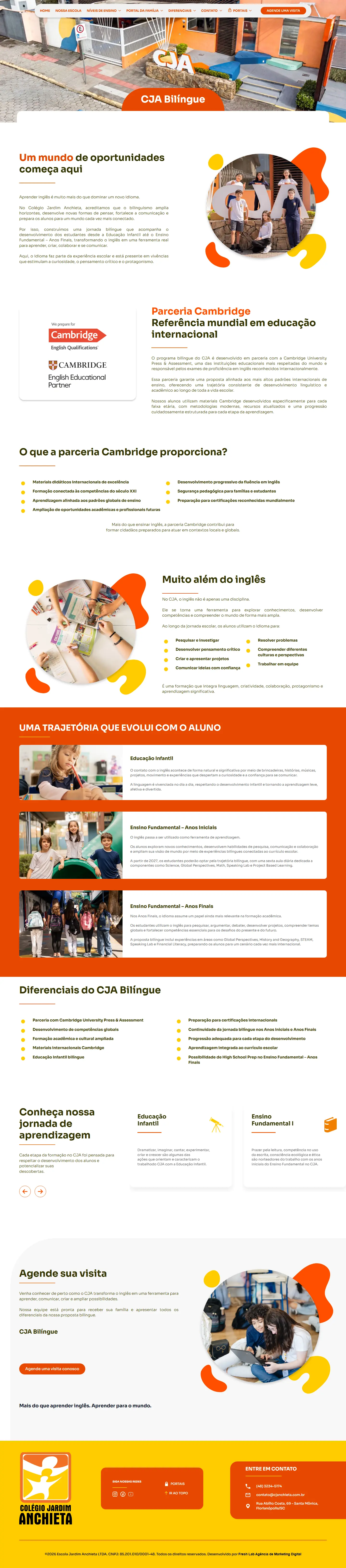 Página CJA Bilíngue do site do Colégio Jardim Anchieta, inteira, no computador