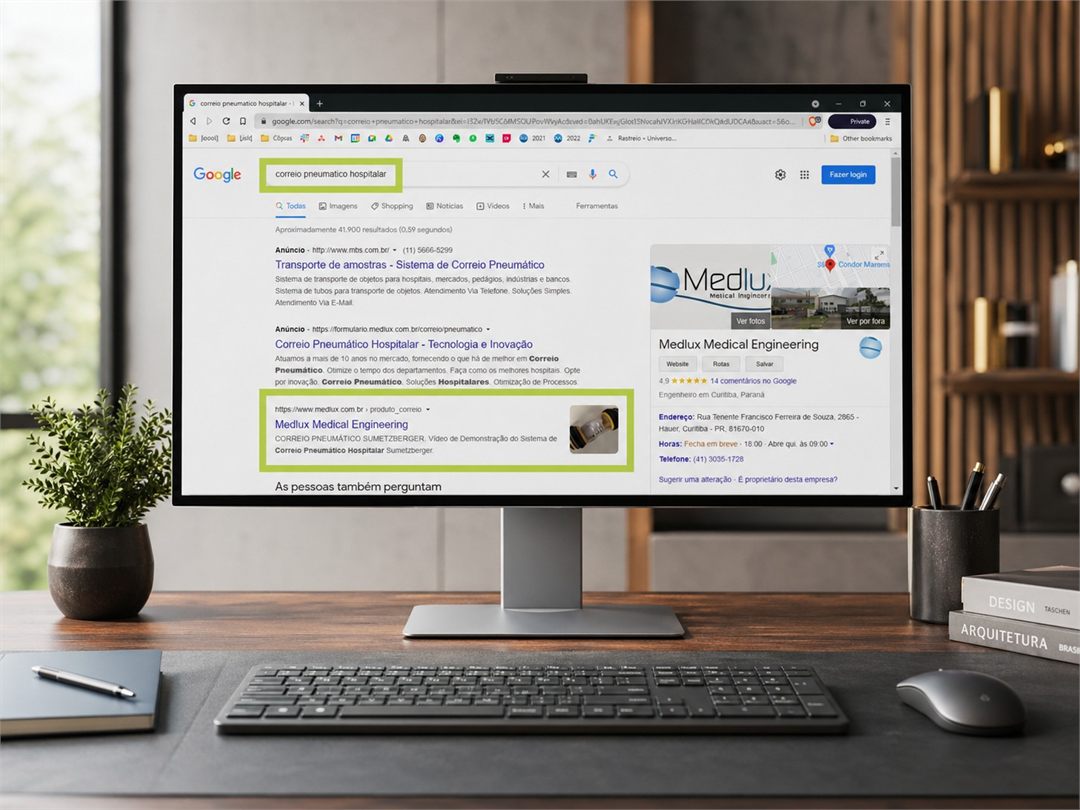 Tela do Google com a Medlux nos resultados de correio pneumático