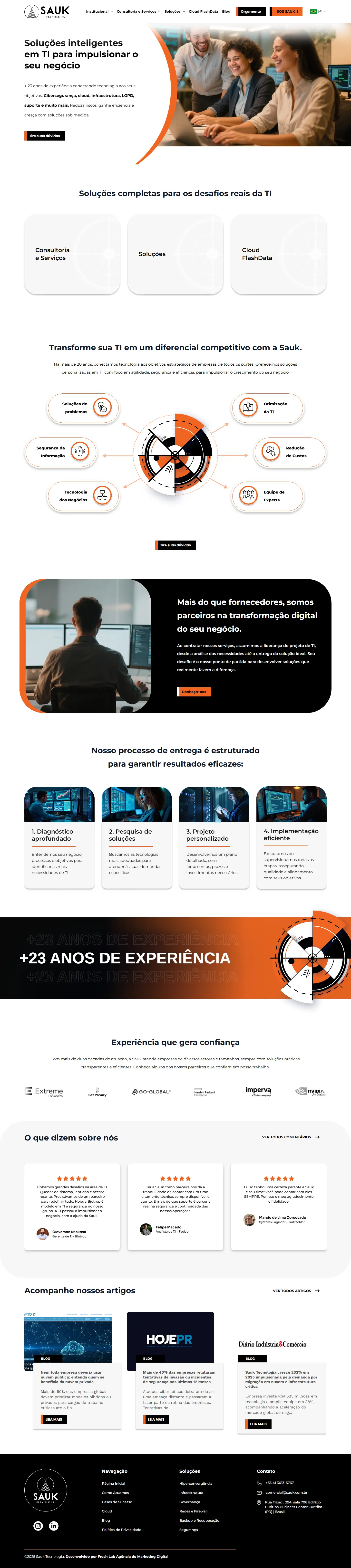 Página inicial do site da Sauk, inteira, no computador